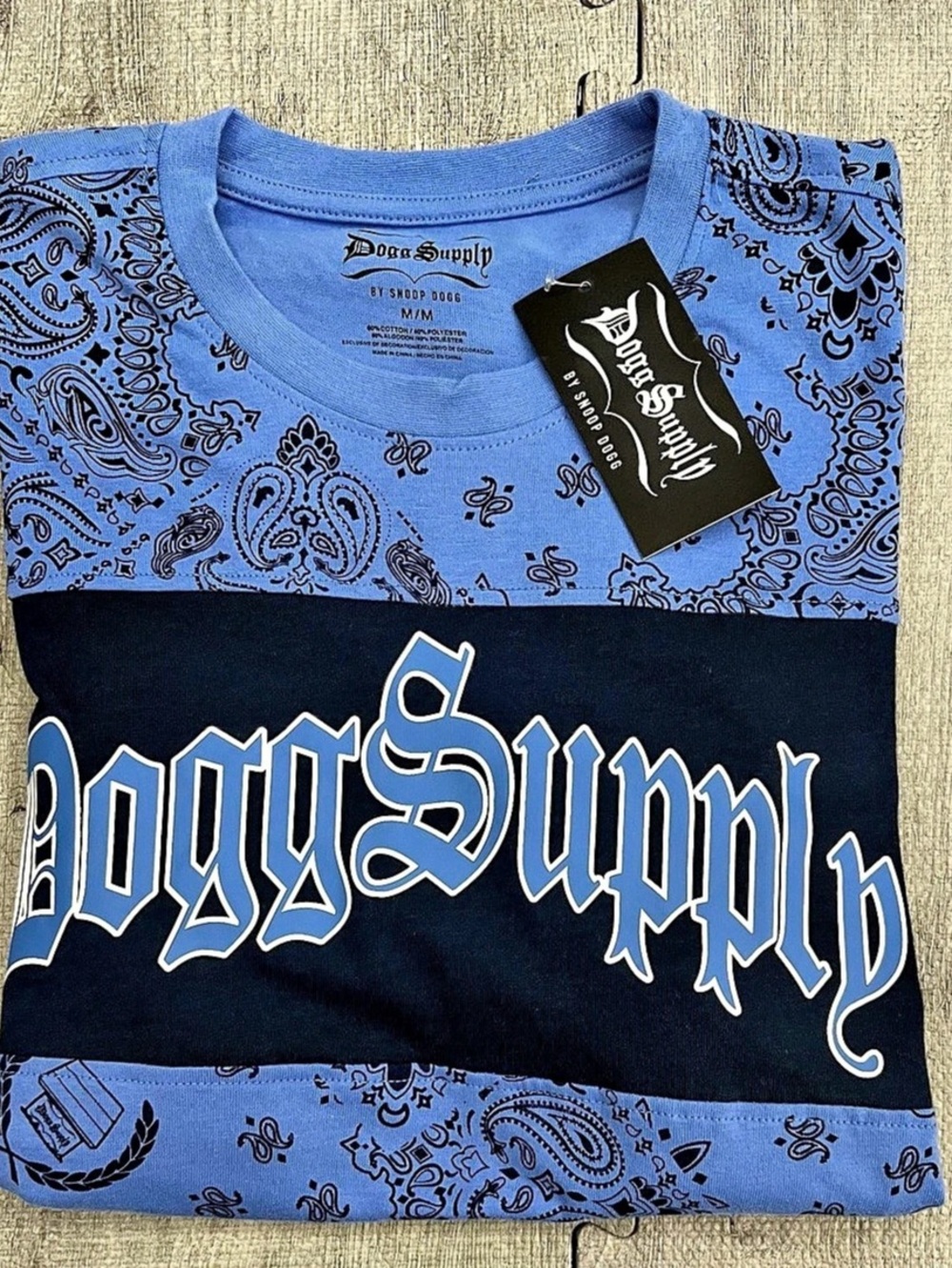 Dogg Supply Men's Blue Paisley Graphic Logo Crew Neck Short Sleeve Tee M